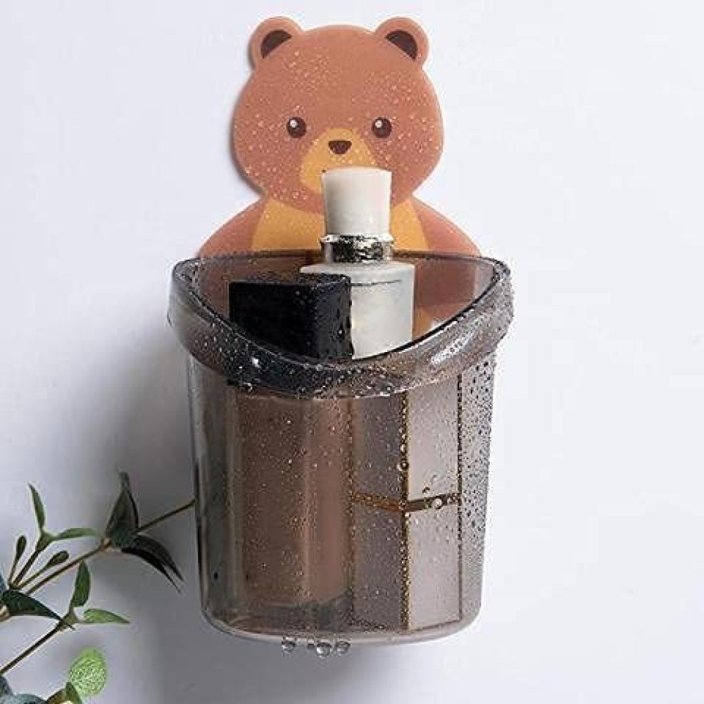 Kinematic Enterprise Teddy Bear Wall Mounted Self Adhesive Tooth Paste Brush Stand Plastic Toothbrush Holder