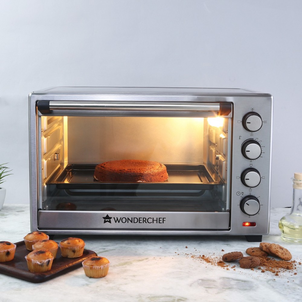 WONDERCHEF 60-Litre Oven Toaster Griller (OTG) - 60 Litres, Stainless Steel – With Rotisserie, Auto-Shut Off, Heat-Resistant Tempered Glass, 6-Stage Heat Selection (Silver) Oven Toaster Grill (OTG)