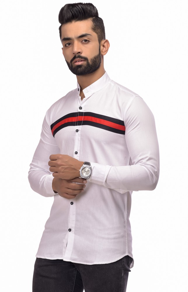 LOVOCAL Men Striped Casual White Shirt