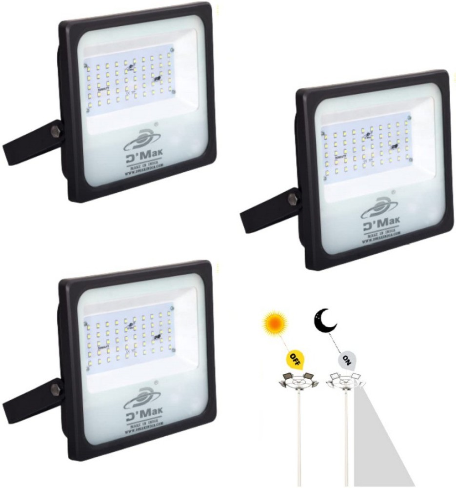 D'Mak 50w Sensor Led Flood Light Grey body Pack of 3 Flood Light Outdoor Lamp