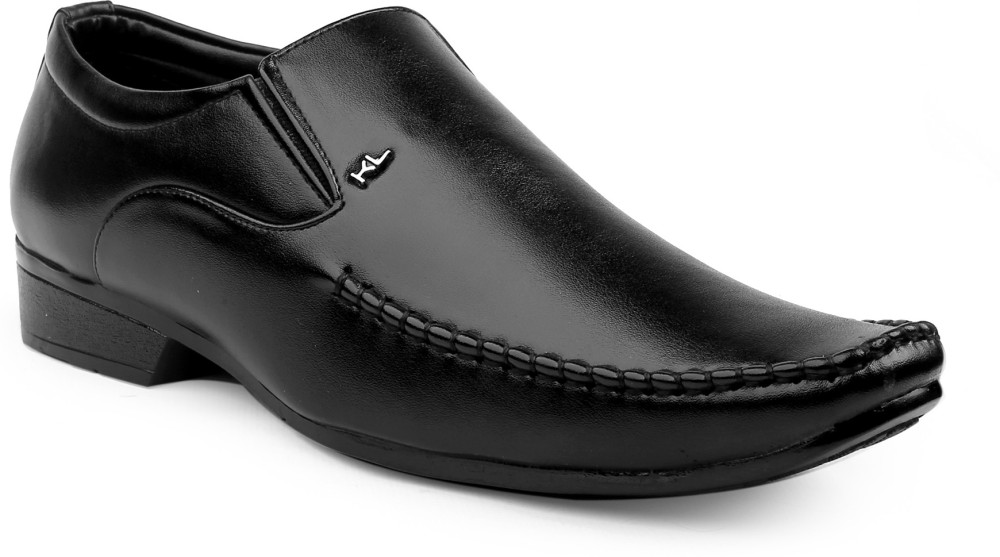 JK PORT Synthetic leather Formal Black Shoes For Men Slip On For Men