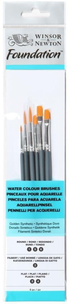 Winsor & Newton Foundation Brush Set of 6 for Watercolours - Golden Synthetic