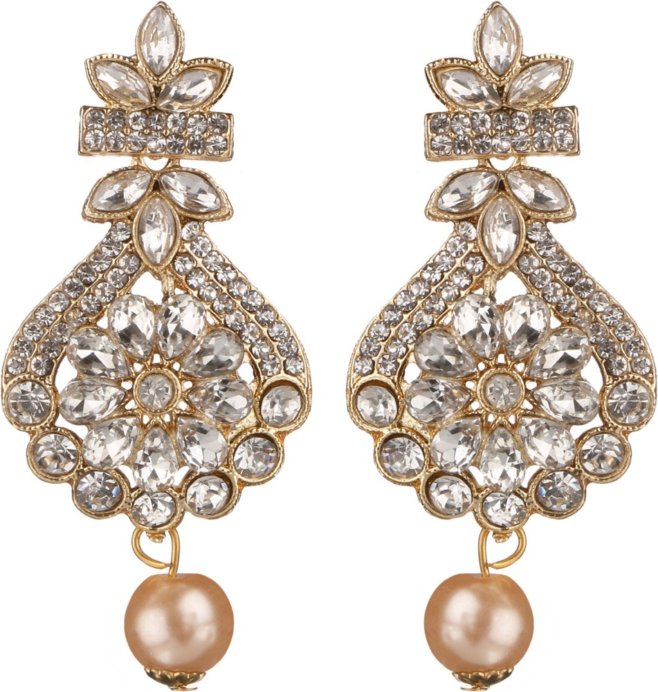 Kord Store Traditional Amazing White Stone Dangle Earring For Women Pearl Alloy Drops & Danglers
