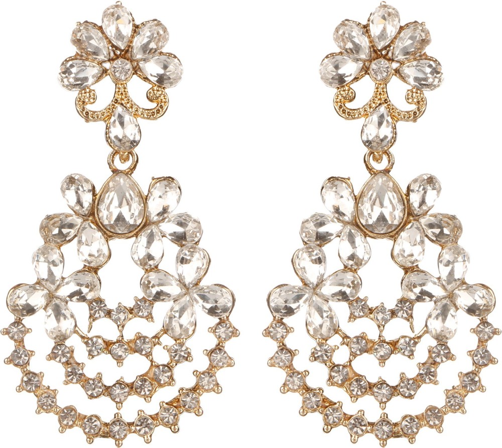 Kord Store Contemporary Flower Shape White Stone Dangle Earring For Women Diamond, Pearl Alloy Drops & Danglers