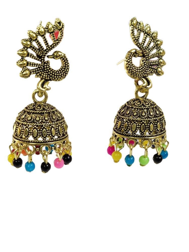 ShrimJewels Multicolor Gold Plated Big Peacock Jhumka Earrings Office And Party Wear Jhumka German Silver, Brass Jhumki Earring
