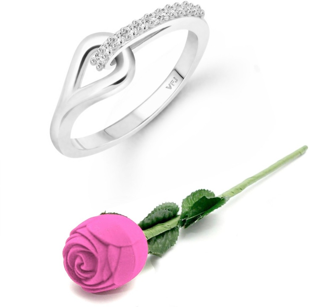 VIGHNAHARTA valentine day ring rose box Floral (CZ) Rhodium Plated Ring Alloy Cubic Zirconia Rhodium Plated Ring