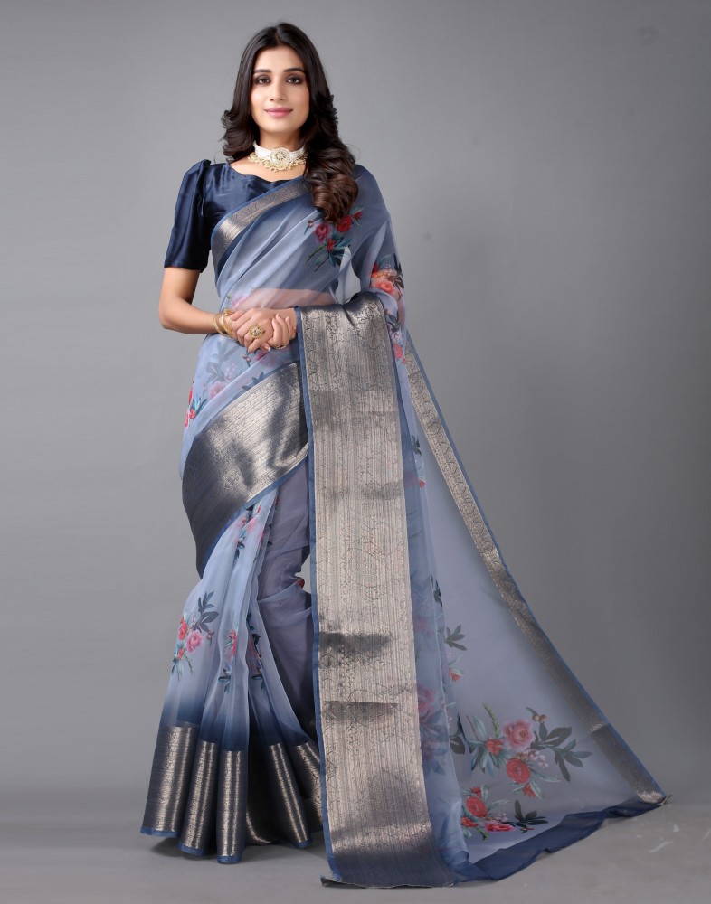 Samah Printed, Woven, Embellished, Floral Print Bollywood Organza Saree