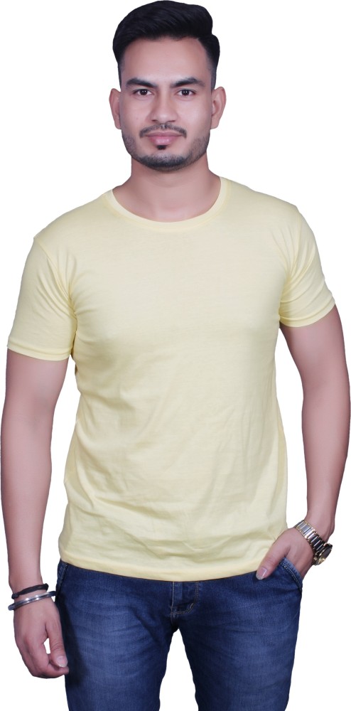 NITYANAND CREATIONS Solid Men Round Neck Yellow T-Shirt
