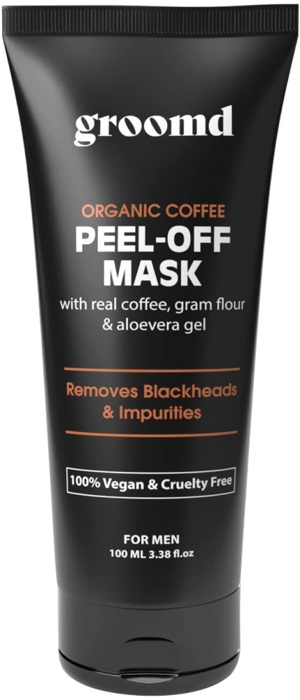 groomd Oragnic Coffee Peel-Off Mask with Real coffee, Gram flour & Aloe Vera - 100ML | Removes Blackheads & Impurities
