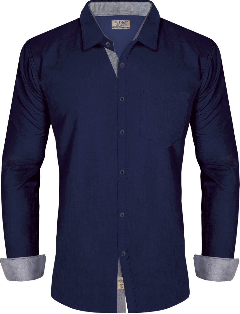 VeBNoR Men Solid Casual Dark Blue Shirt