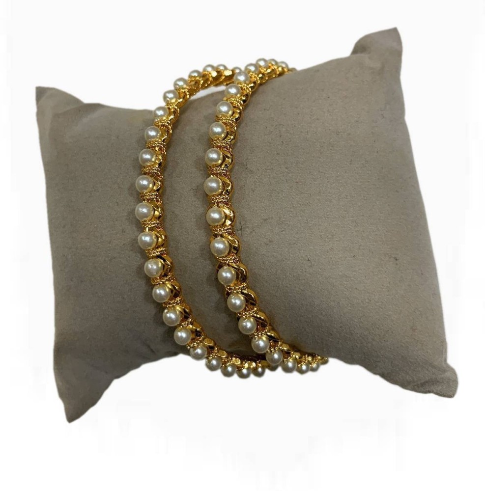 JewelryArt Copper Pearl Gold-plated Bangle Set