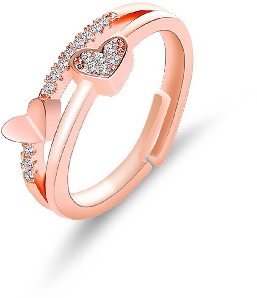 Fashion Frill Beautiful Heart Designs Rose Gold Plated Ring For Women & Girls Valentine Ring Stainless Steel Cubic Zirconia Gold Plated Ring
