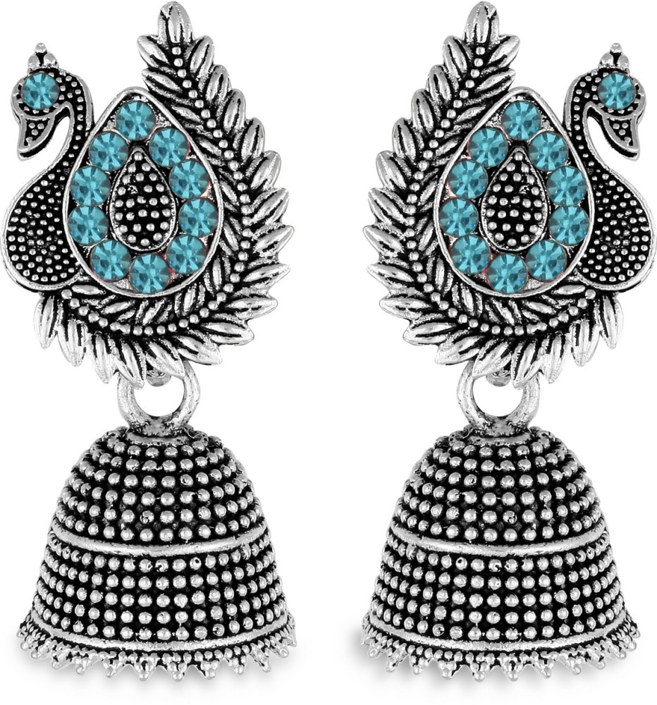 VIGHNAHARTA Oxidised Silver German Exquisite Trendy mayur peacock Earring for Women & Girls German Silver Jhumki Earring