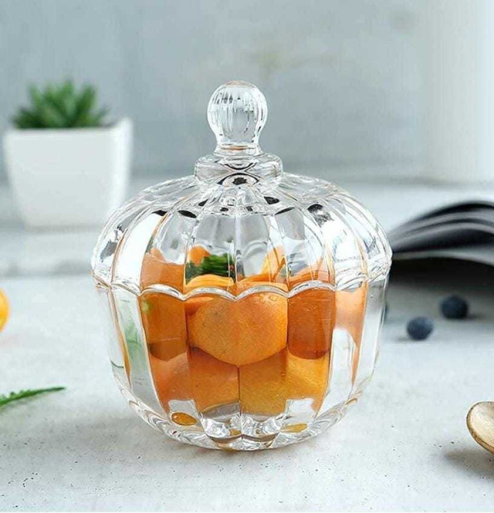 GetYourGlass Beautiful Candy bowl With Lid 250ml Clear Glass  - 250 ml Glass Utility Container