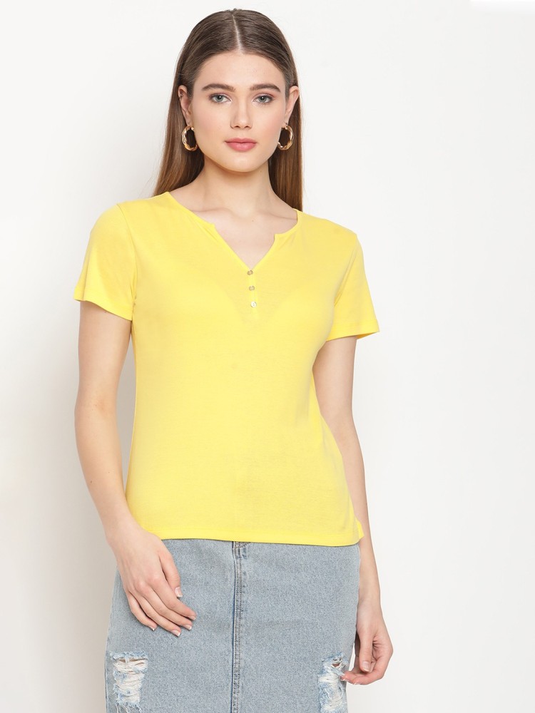 MADAME Casual Solid Women Yellow Top