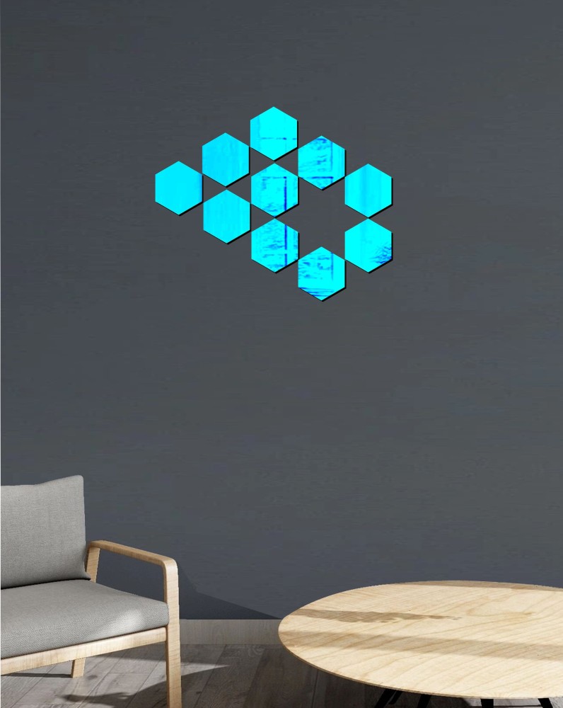 Decor studio decorative hexagone blue set acrylic sticker Medium Self Adhesive Sticker