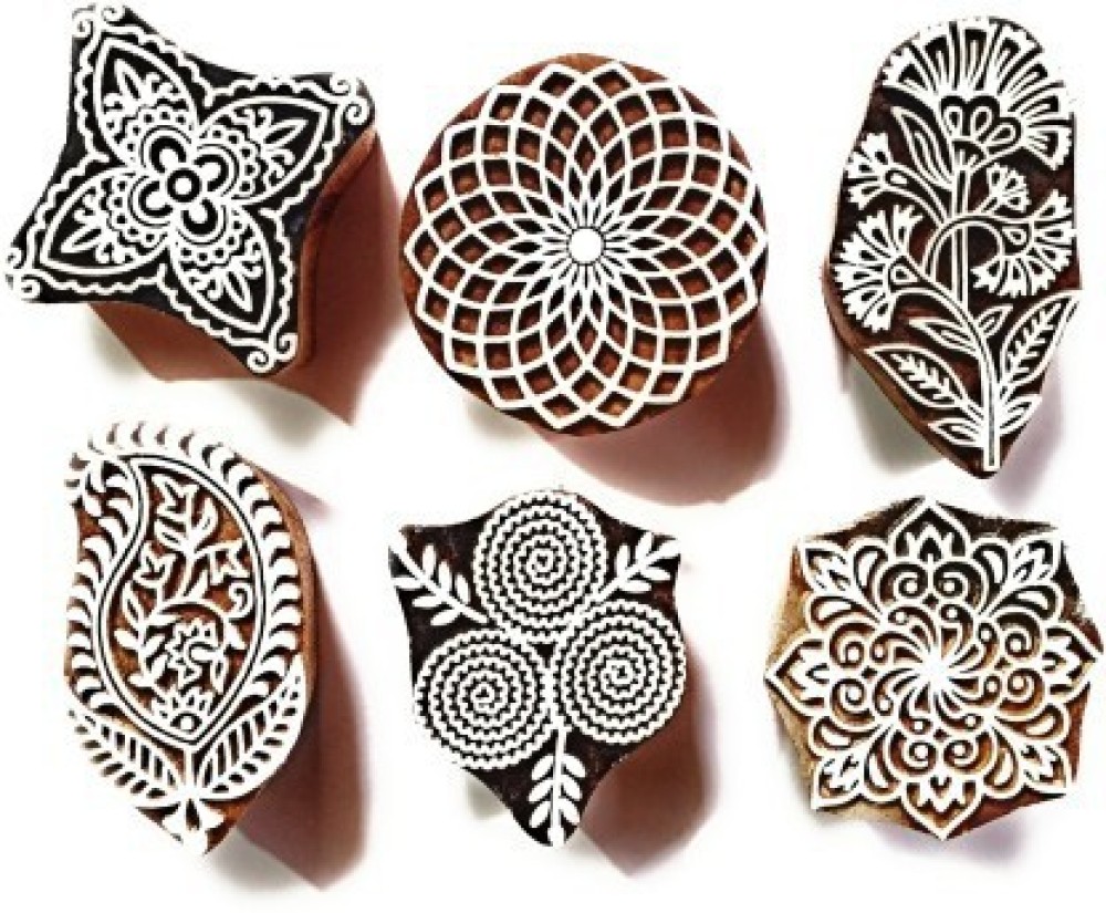 Reniq Art Wooden Carved Printing Stamp Block Set of -6 Printing Blocks Printing Blocks