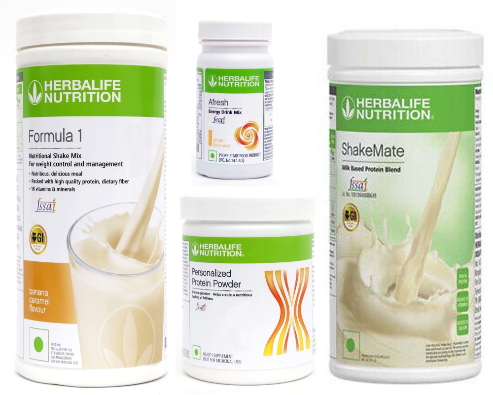 Herbalife Nutrition FORMULA-1 SHAKE BANANA CARAMEL+PROTEIN POWDER -200GM+AFRESH GINGER-+SHAKE MATE Protein Shake