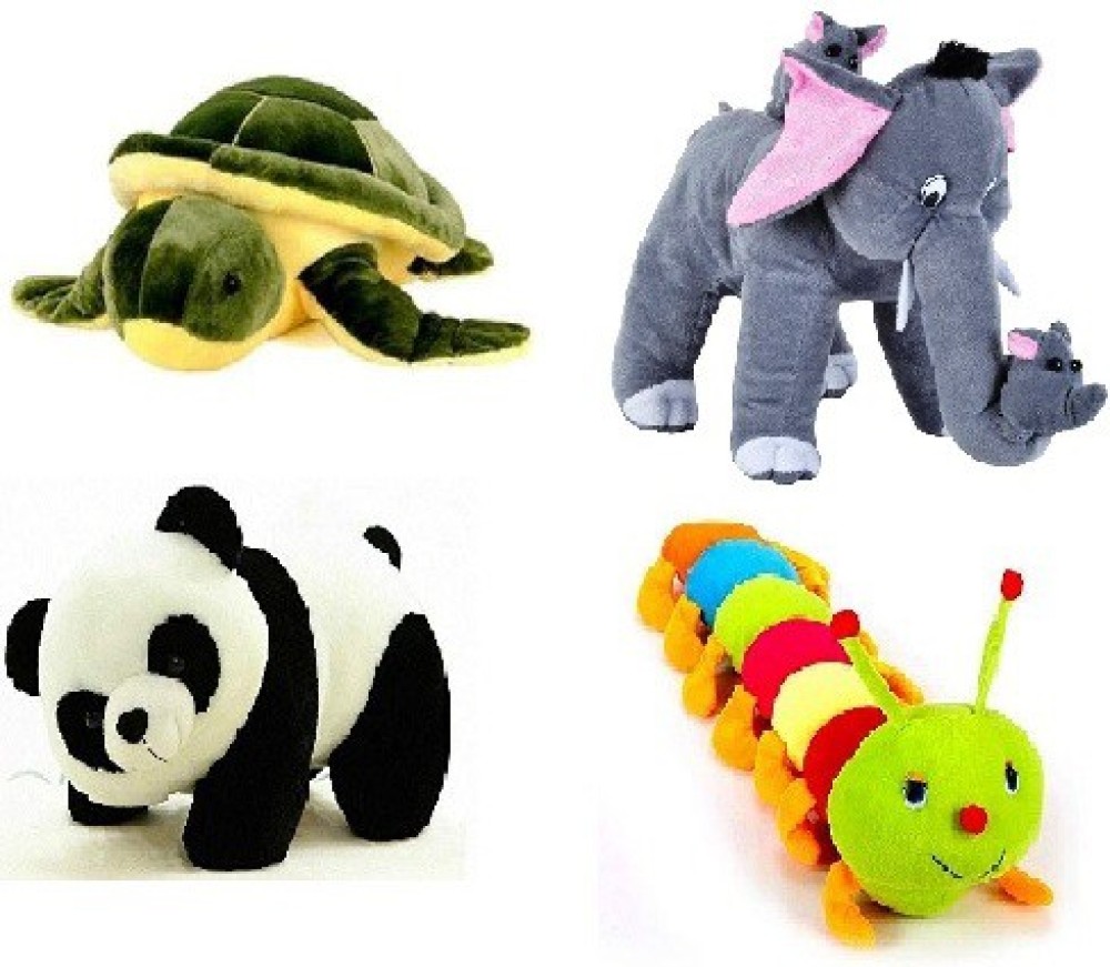 S R Trader Shop Soft toy Elephant mother baby teddy and Turtle Panda Caterpillar  - 13 cm