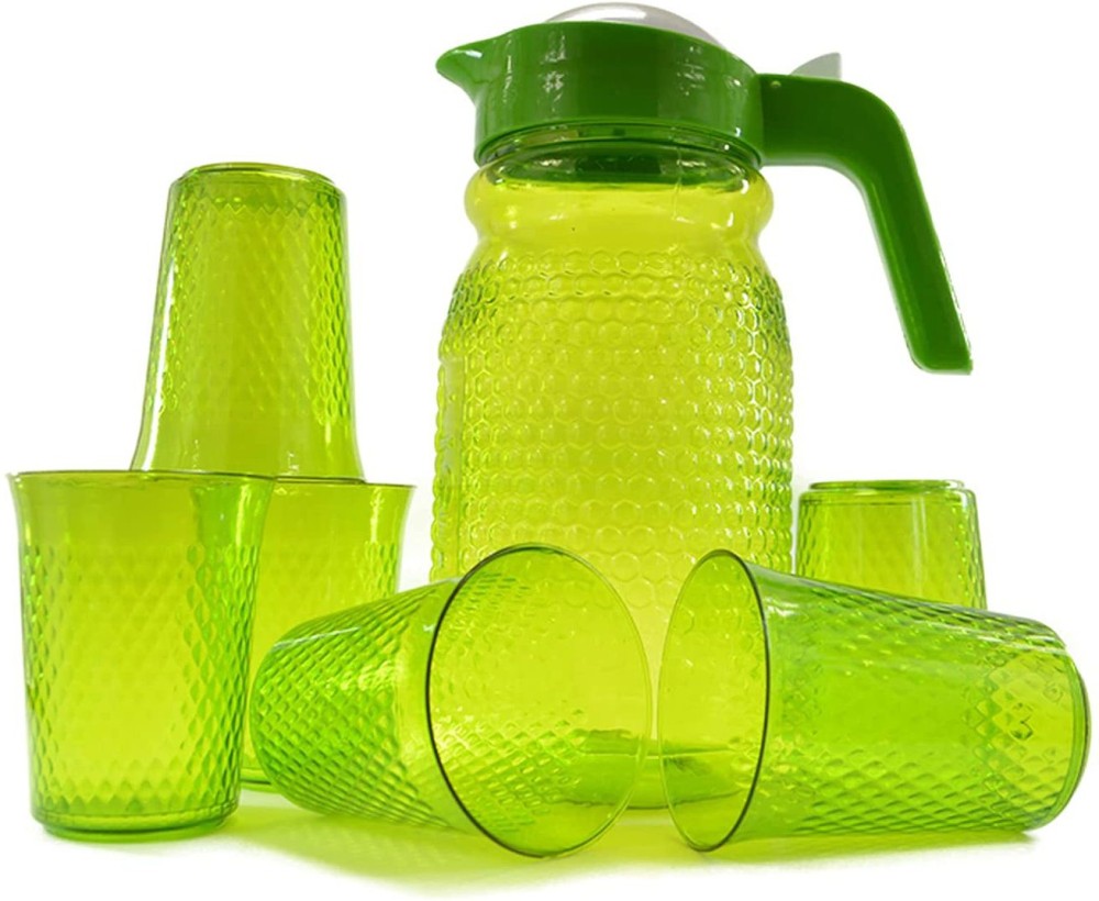 G-KING Green Jug with 6 Pieces Glasses Set for Juice/Water/Drink Serve Jug Glass Set Jug Glass Set