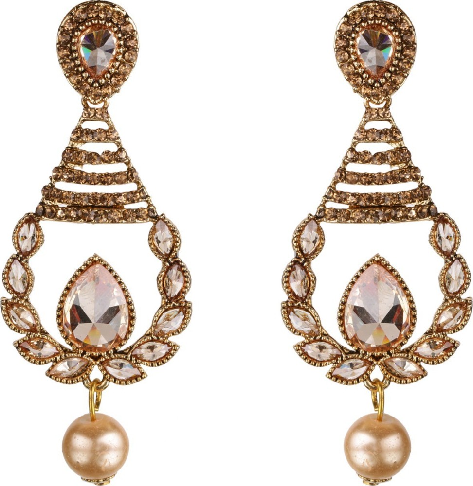 Kord Store Dazzling Flower Design Lct Stone Dangle Earring For Women Pearl Alloy Drops & Danglers