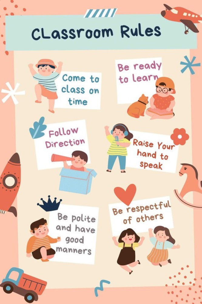 Kids Educational Sticker Poster|Classroom Rules Sticker Poster For Decoration|Sticker Poster For Study Room, Schools, Kindergarten|Pack Of 1|Decorative Wall Sticker Poster Paper Print