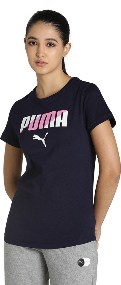 PUMA Graphic Print Women Round Neck Blue T-Shirt