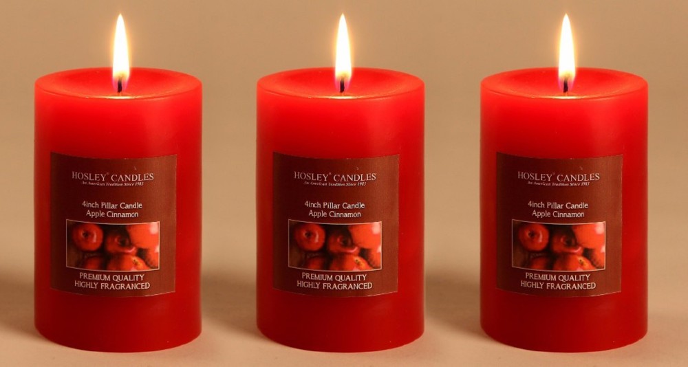Hosley Set of 3 Apple Cinnamon 4Inchs Pillar Candles Candle