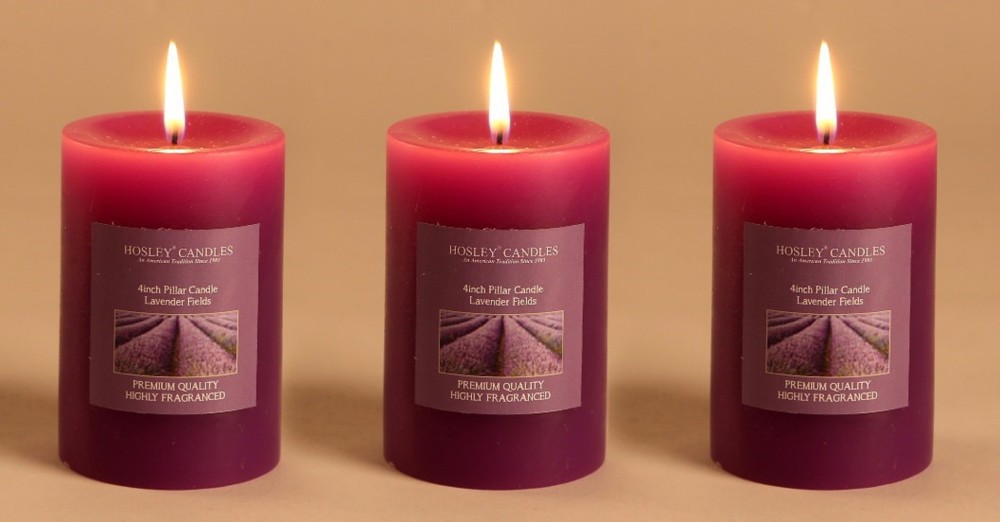 Hosley Set of 3 Lavender Fields 4Inchs Pillar Candles Candle