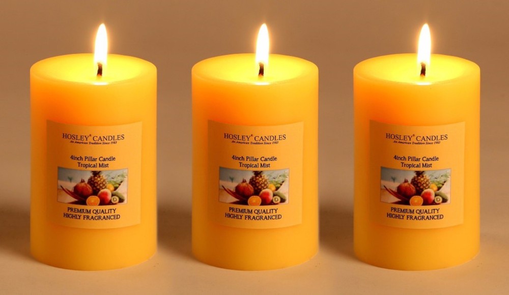 Hosley Set of 3 Tropical Mist 4Inchs Pillar Candles Candle