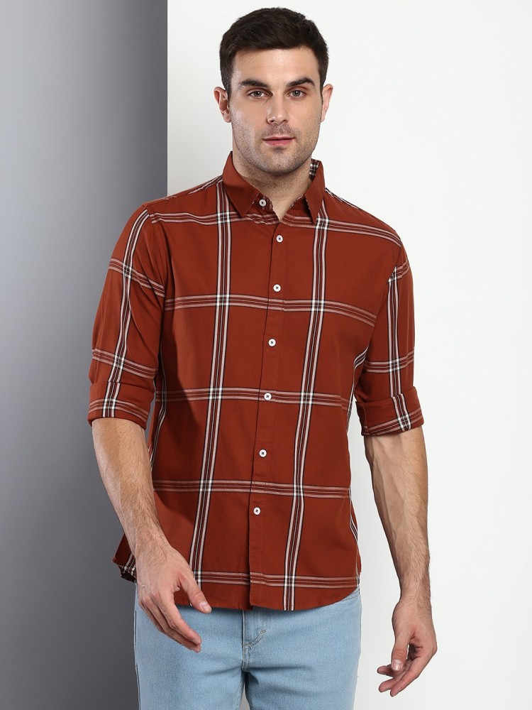 Dennis Lingo Men Checkered Casual Brown Shirt