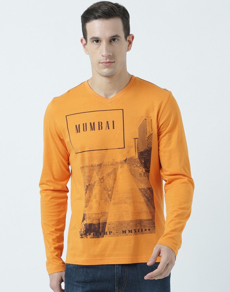 HUETRAP Graphic Print Men Round Neck Orange T-Shirt