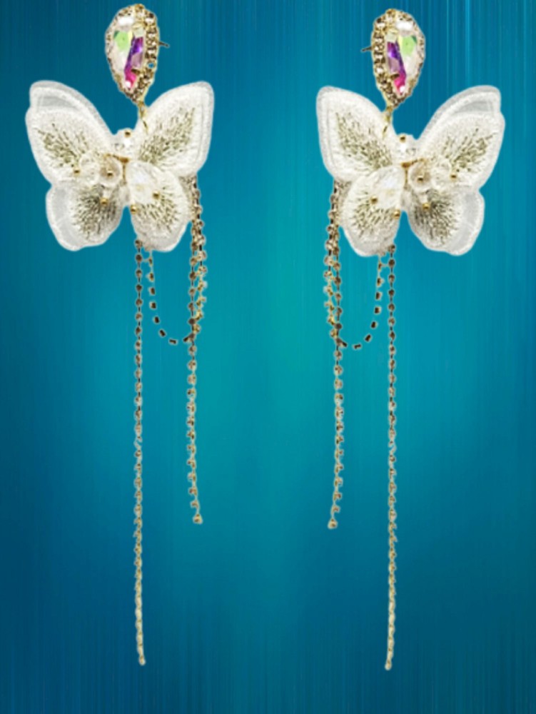 CITYSTONES CITY STONES,Crystal Butterfly Earrings For Women/Girls Luxury Butterfly Earring Cubic Zirconia Alloy Drops & Danglers, Ear Thread, Earring Set, Tassel Earring