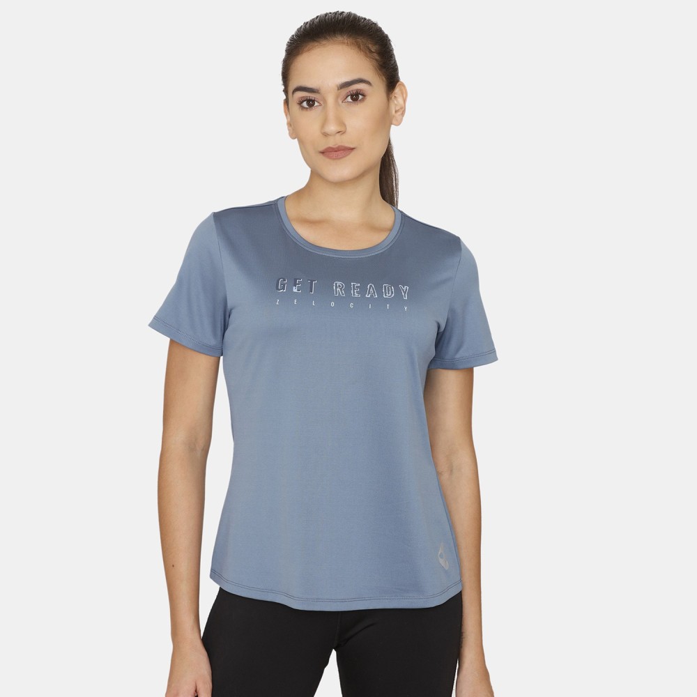 Zelocity by Zivame Solid Women Round Neck Blue T-Shirt