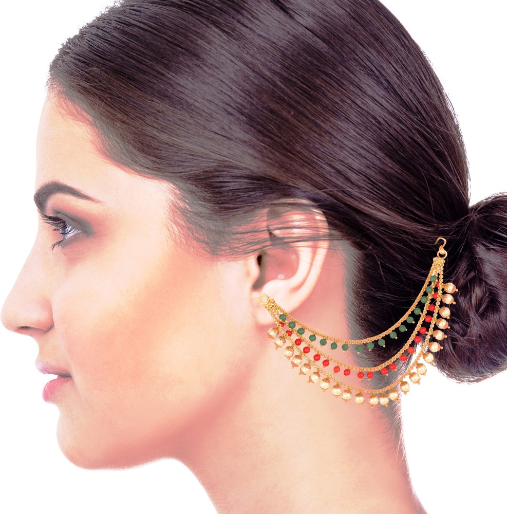 MEENAZ kanchain kan chain Champaswaralu earchains Chains Hair Jhumka Jhumki kanoti moti Pearl, Beads, Crystal Copper, Brass Clip-on Earring