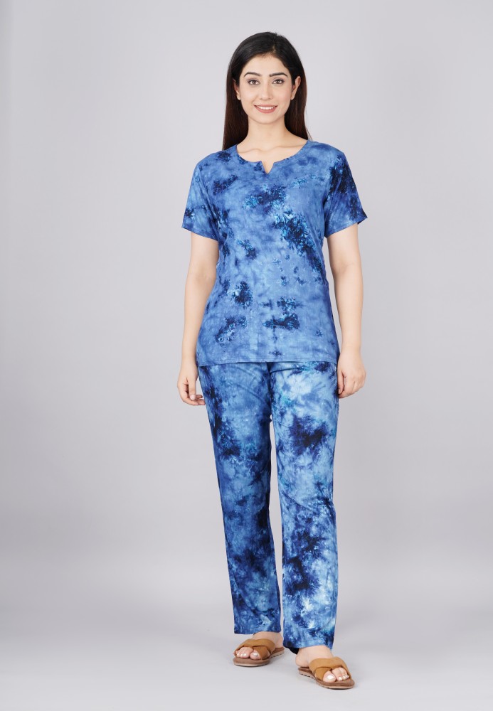 Bachuu Women Abstract Blue Night Suit Set