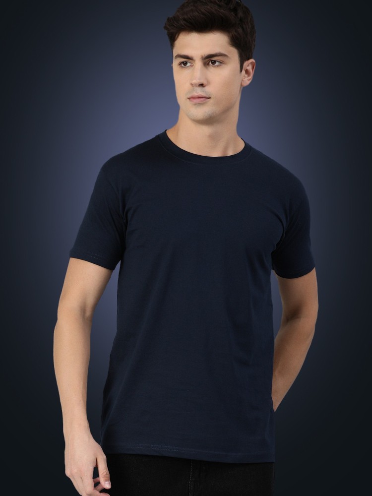 UNSULLY Solid Men Round Neck Blue T-Shirt
