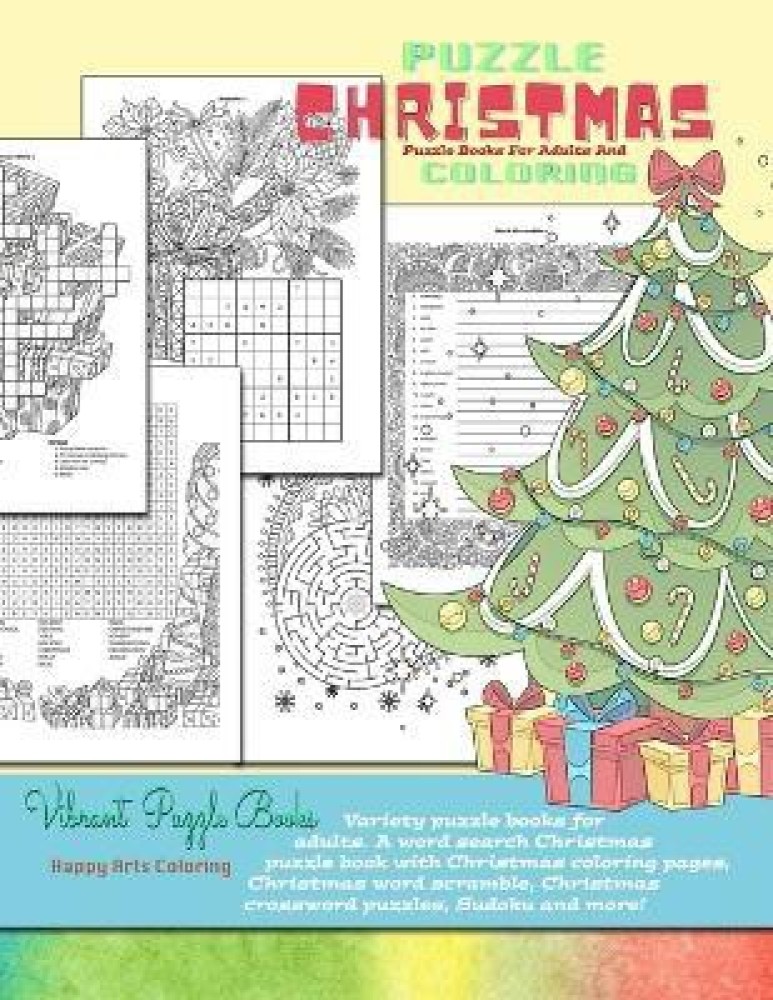 CHRISTMAS puzzle books for adults and coloring. Variety puzzle books for adults. A word search Christmas puzzle book with Christmas coloring pages, Christmas word scramble, Christmas crossword puzzles, Sudoku and more!