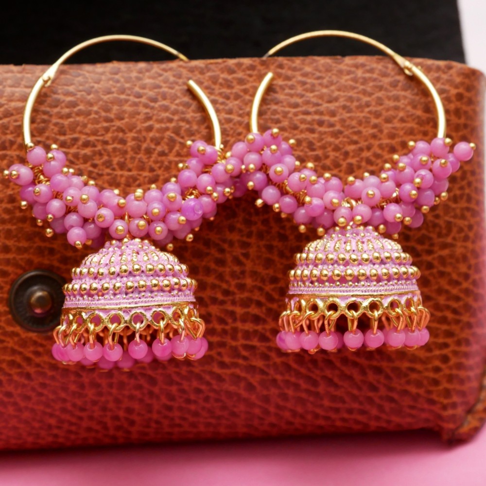 RAJ JEWELLERY Traditional Ethnic Pink Color Oxidized Hoop Jhumka Jhumki Earring for Women Alloy Jhumki Earring, Hoop Earring, Drops & Danglers, Chandbali Earring
