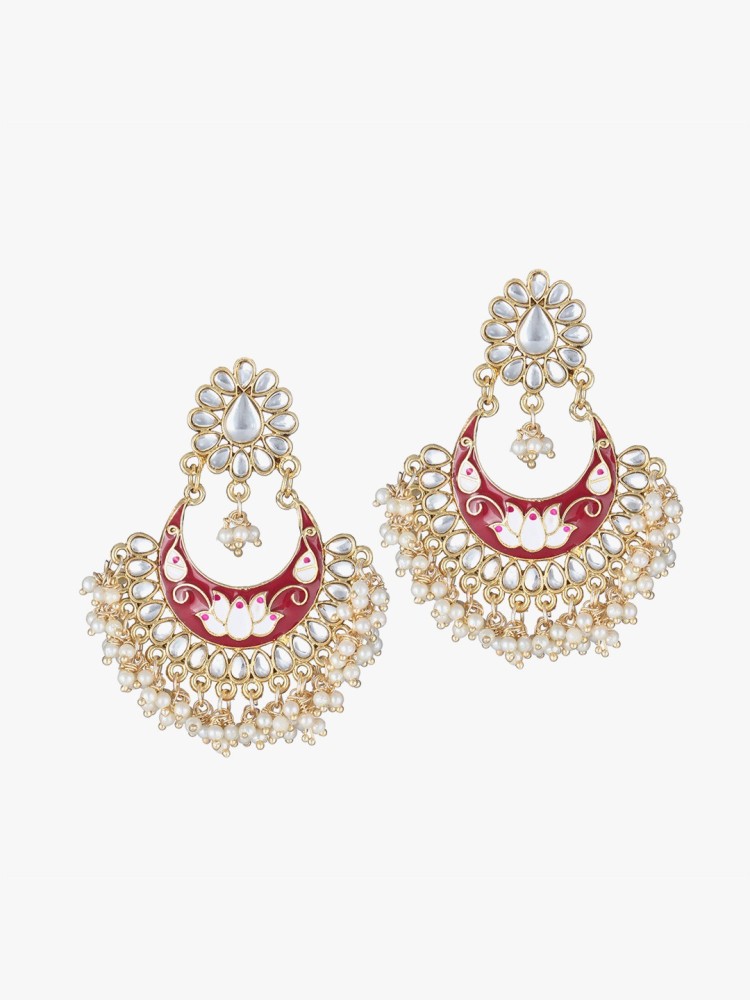Adwitiya Collection 24CT Gold-Plated Red Enameld with Lotus Chandbalis Earrings Copper Chandbali Earring