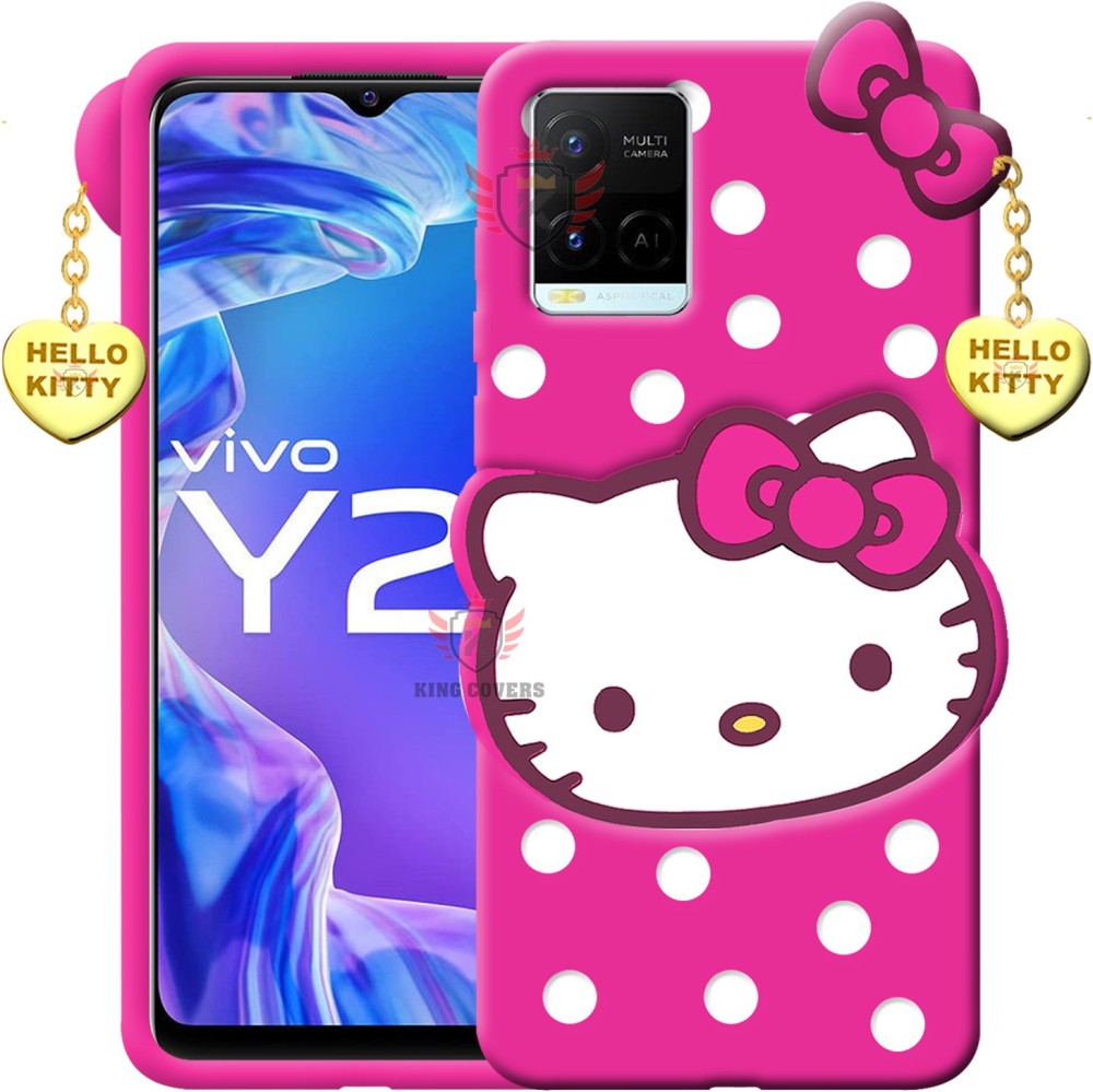 KING COVERS Back Cover for Vivo Y21 2021 - Hello Kitty Case | 3D Cute Doll | Soft Girl Back Cover with Heart Pendant