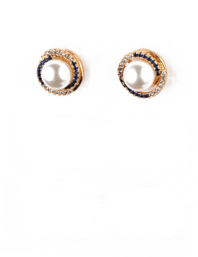Jihaan Pearl Stud Earring For Women and Girls ad diomand earring Pearl, Diamond Brass Stud Earring