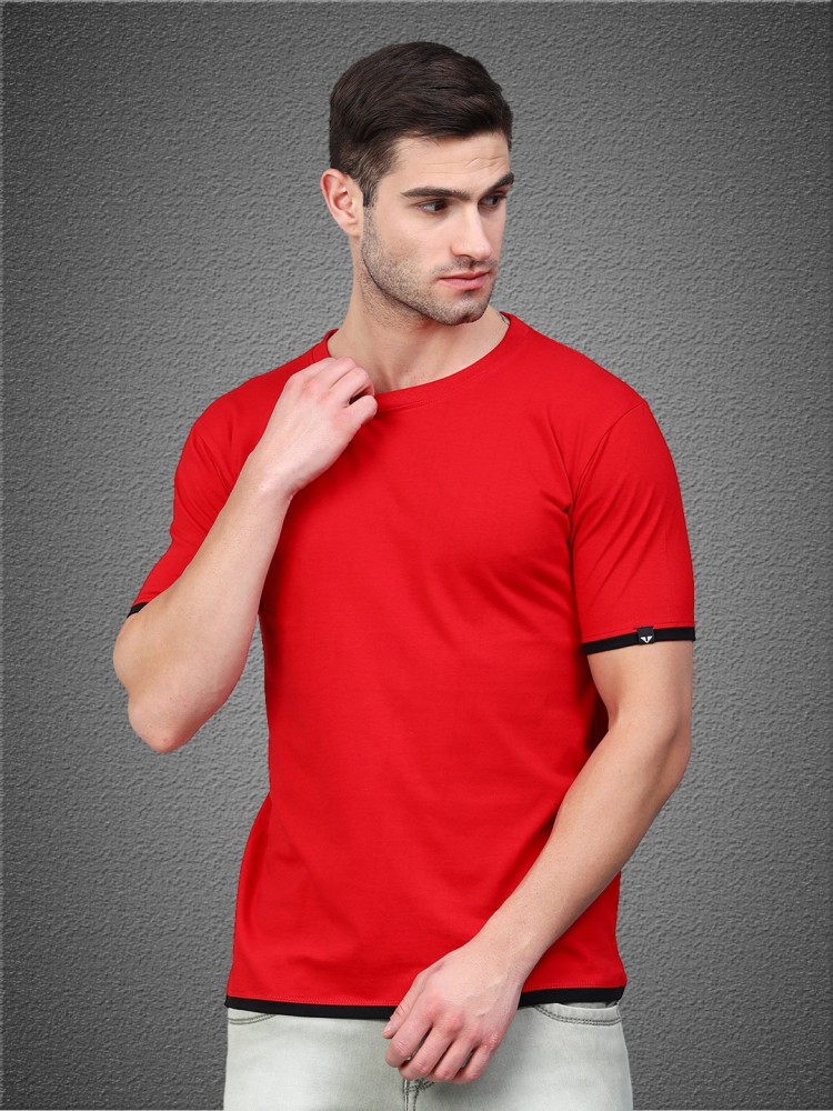 UNSULLY Solid Men Round Neck Red T-Shirt