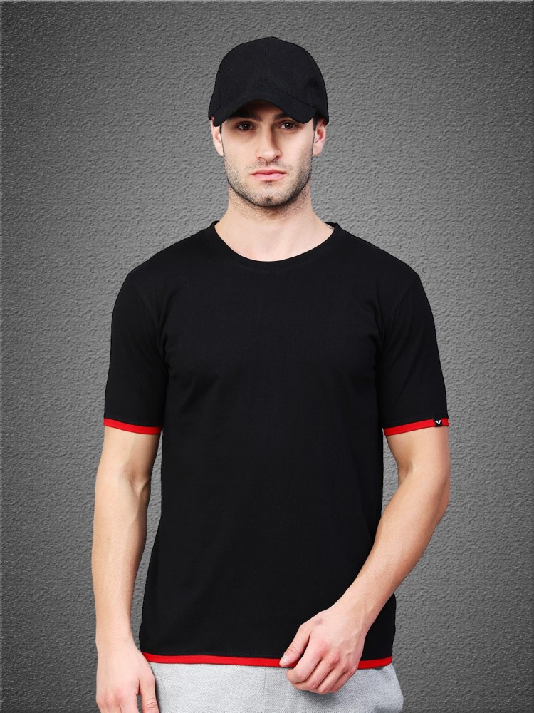 UNSULLY Solid Men Round Neck Black T-Shirt
