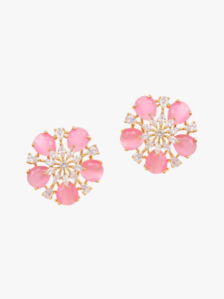 Adwitiya Collection Gold-Plated & Pink Floral Studs Earrings Copper Stud Earring