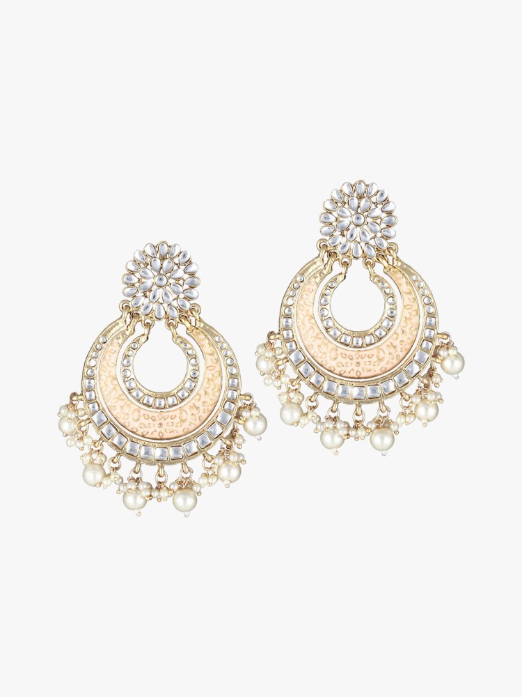 Adwitiya Collection 24CT Gold-Plated Enameld with pearls Chandbalis Earrings Copper Drops & Danglers