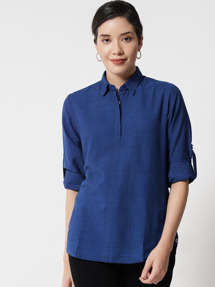 ANGOORI FASHION Women Checkered Casual Blue Shirt