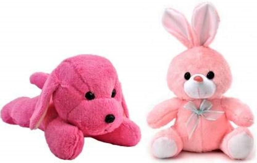Toy Shop Soft Sitting Rabbit & Lying Dog Soft Toy for Kids, Puppy Soft Toys  - 25 cm