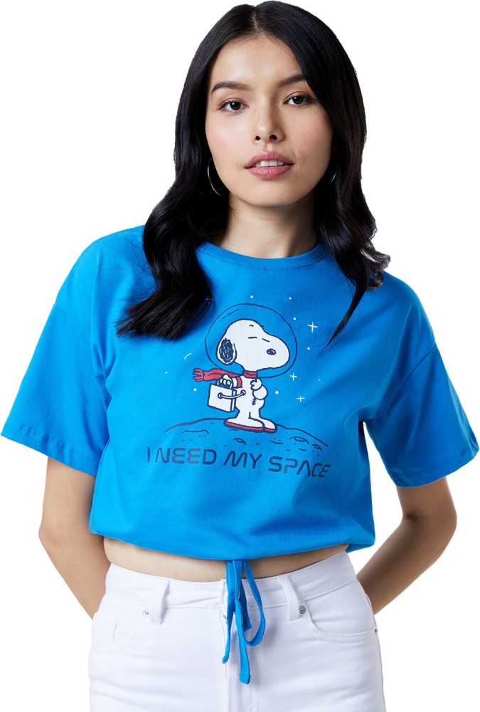 The Souled Store Printed Women Round Neck Blue T-Shirt