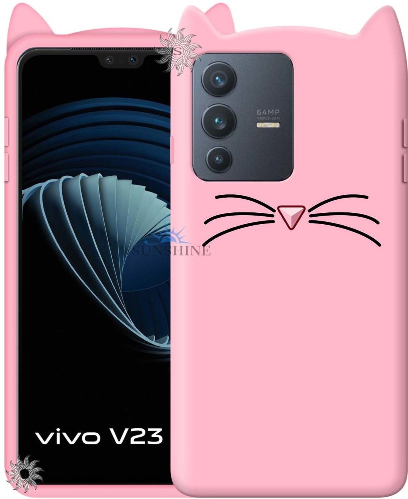SUNSHINE Back Cover for Vivo V23 5G Ear Kitty Case Cover | 3D Cute Cartoon Mustache Ear Cat | Cat Back Cover